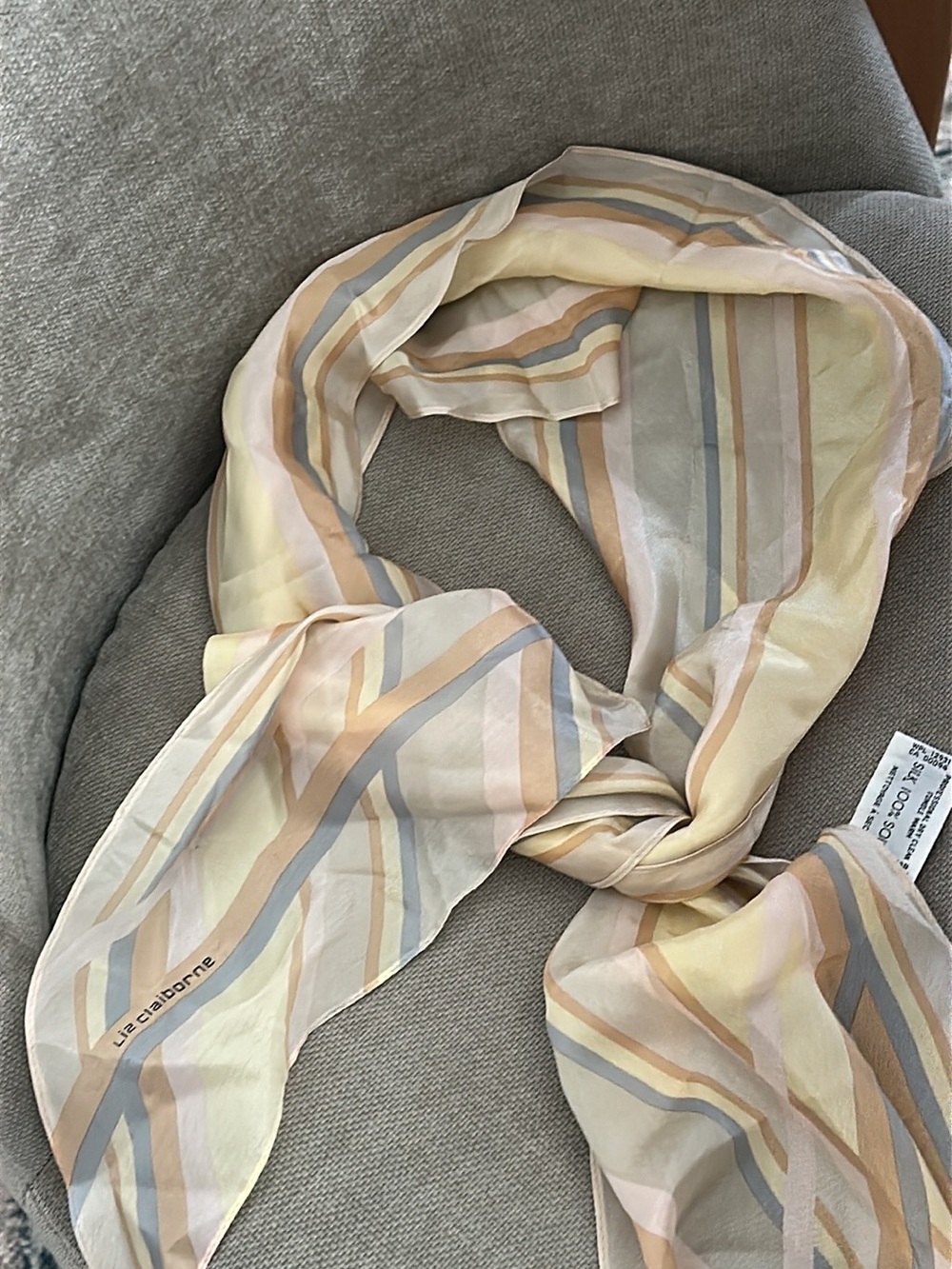 Liz Claiborne Sheer Striped Scarf - Cream, Pink, Blue, Yellow 100% Silk Vintage